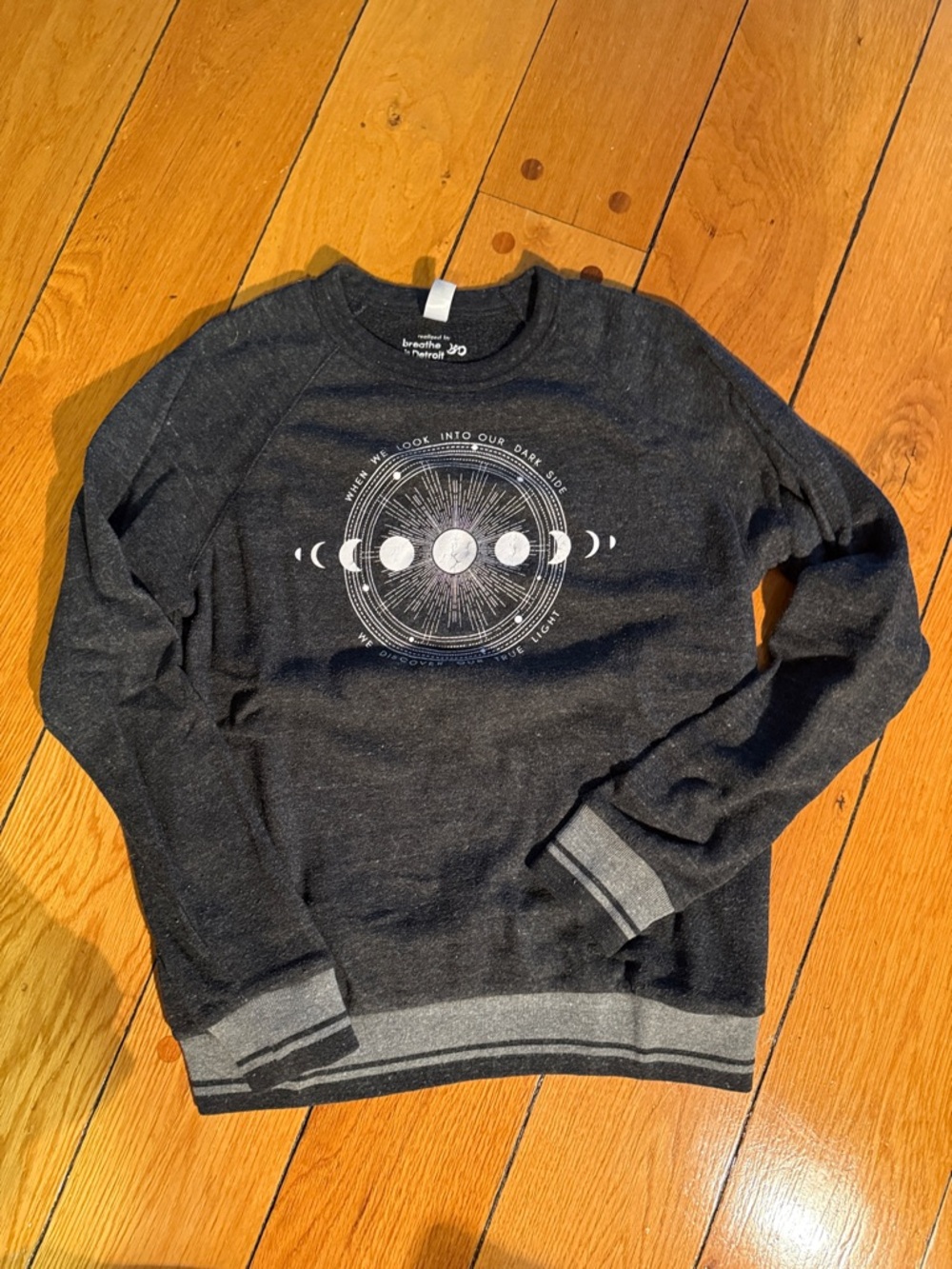 Alternative Dark Gray Crewneck Sweatshirt with Moon Phase Graphic